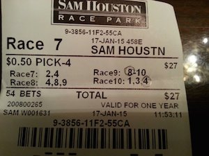 Hits Pick 4 at Sam Houston For $1,896 on $27 Ticket!