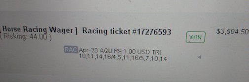 Hits Trifecta at Aqueduct For $3,500!